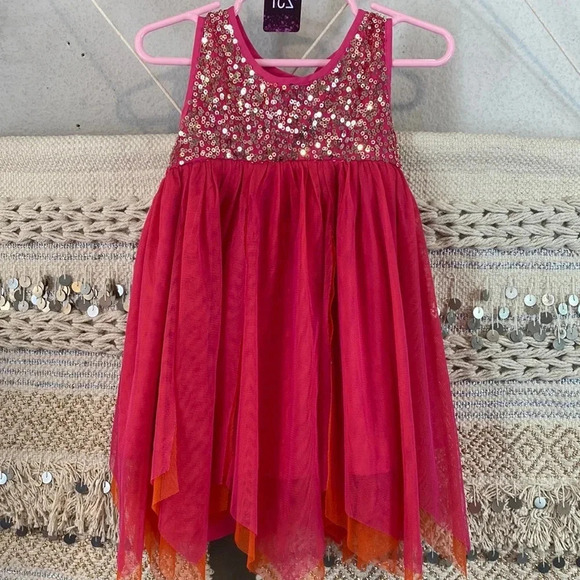 Monsoon magenta/orange Tulle Dress with Gold Sequin Top - Picture 1 of 8